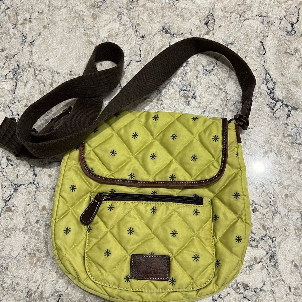 Eddie Bauer Quilted Green and Brown Crossbody Bag with Adjustable Strap